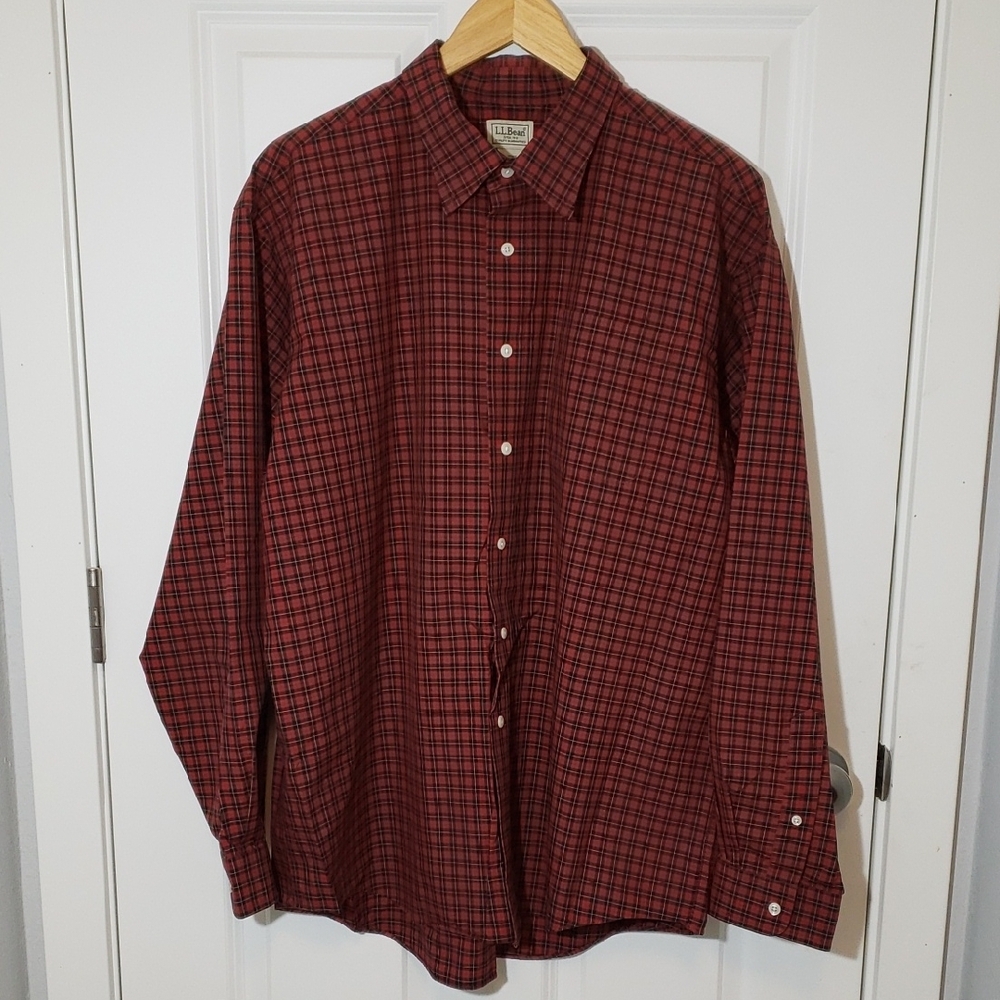 L.L. Bean Men's Red Plaid Button Down Shirt